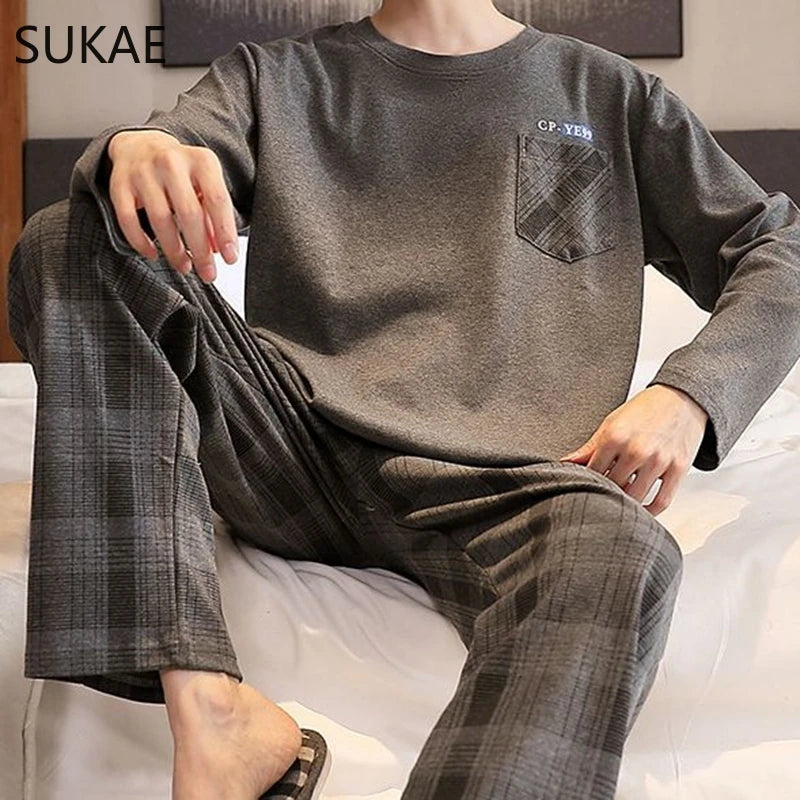 Sporty Pajama Set for Men Autumn Winter New Soft Cotton Pijama.