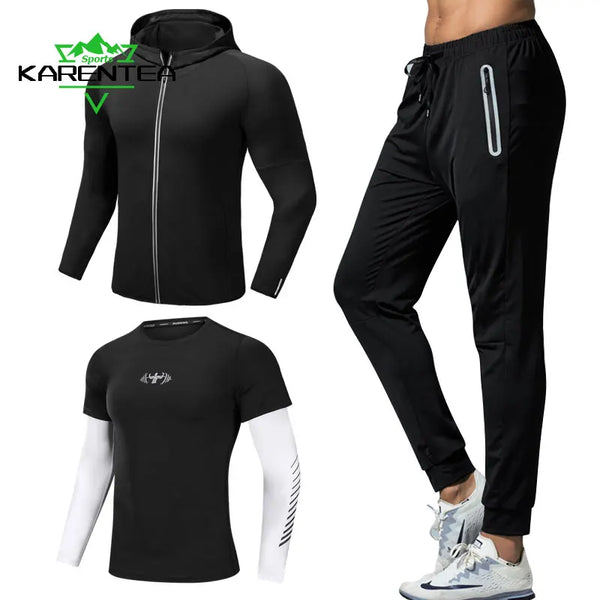 Quick Dry Men's Running Jacket Training Sportswear Set Gym Fitness.