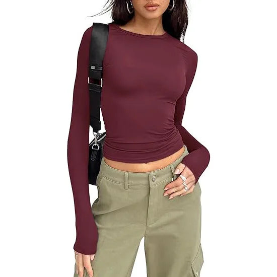 1pcs Four Seasons Fashion Senior Women T-shirt Long Sleeve Crew Neck.