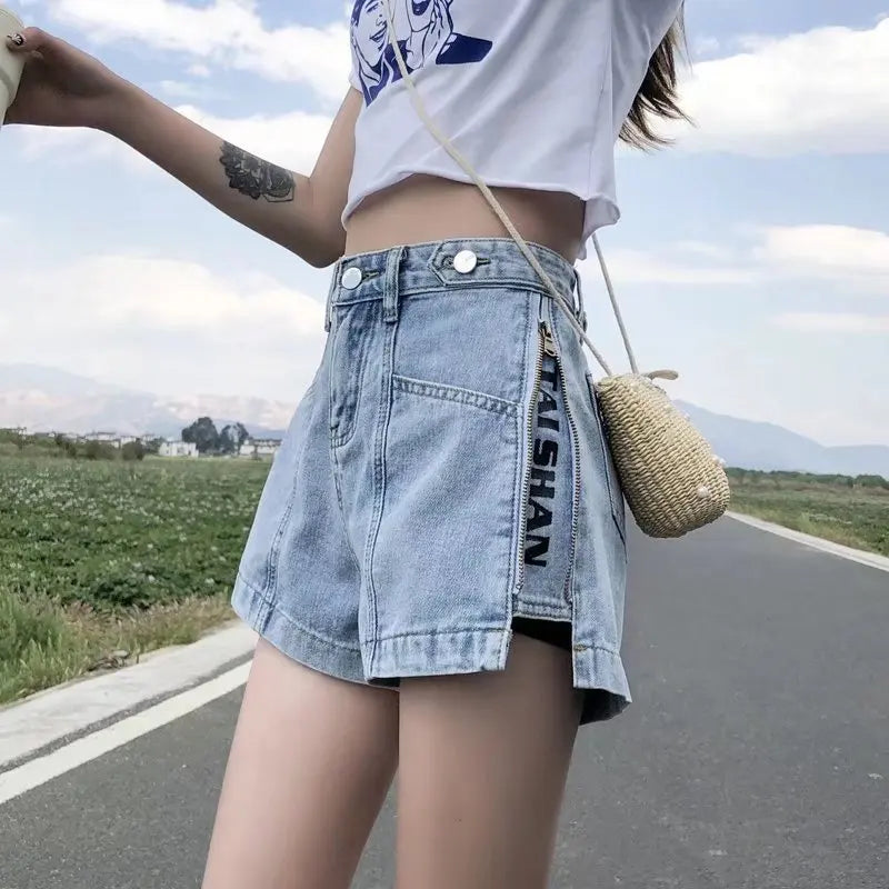 Women's Korean Y2K Black Denim Shorts Summer.