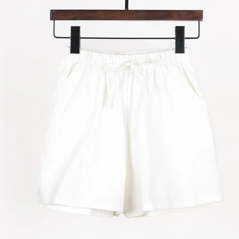 Women Summer Cotton Shorts Casual Solid Pockets Basic Shorts Elastic Waist.