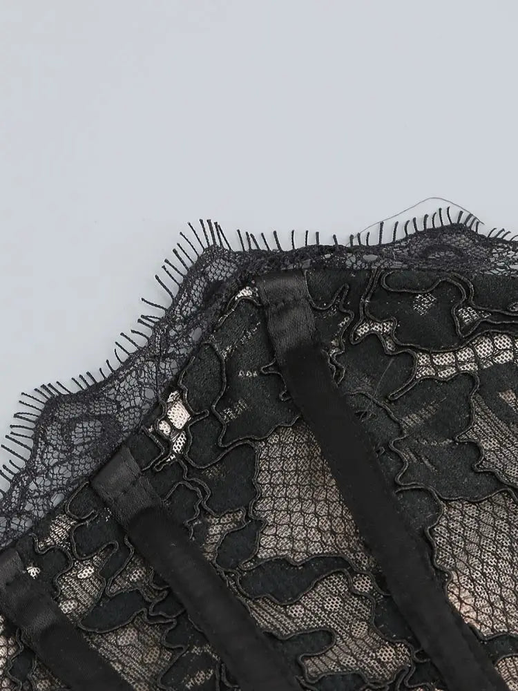Women’s Sexy Lace See-through Patchwork Corset Dress.