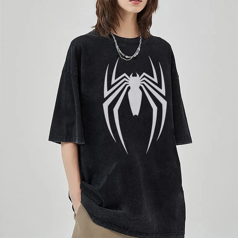 Marvel Spider-man Washed Retro Short Sleeve T-Shirt Casual Summer.