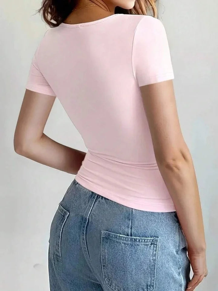 Women’s Causal Basic T-Shirts Scoop Neck Short Sleeve Crop Tops Cute.