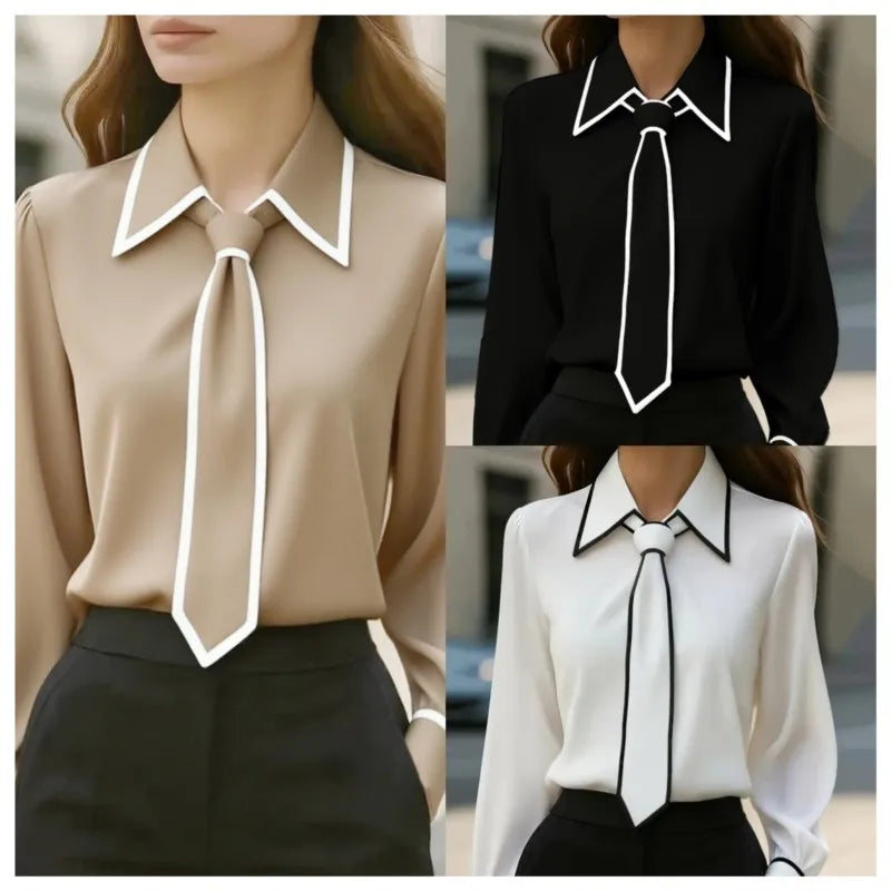 Women's Blouse Fashion Shirt Formal Bow Tie Long-sleeve.