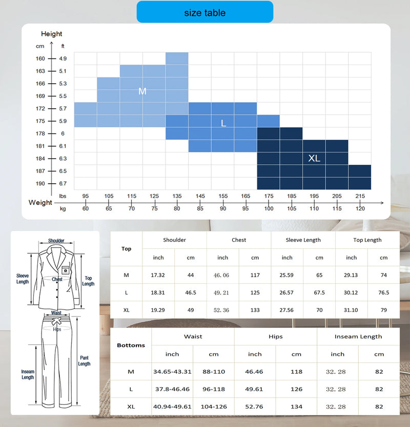 Mens Flannel Pajama Sets Cotton Plaid Pajamas for Men Pjs Set.