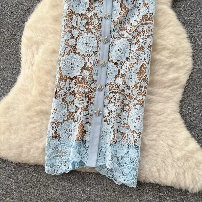 Women’s Elegant Hook Floral Hollow Lace Dress.
