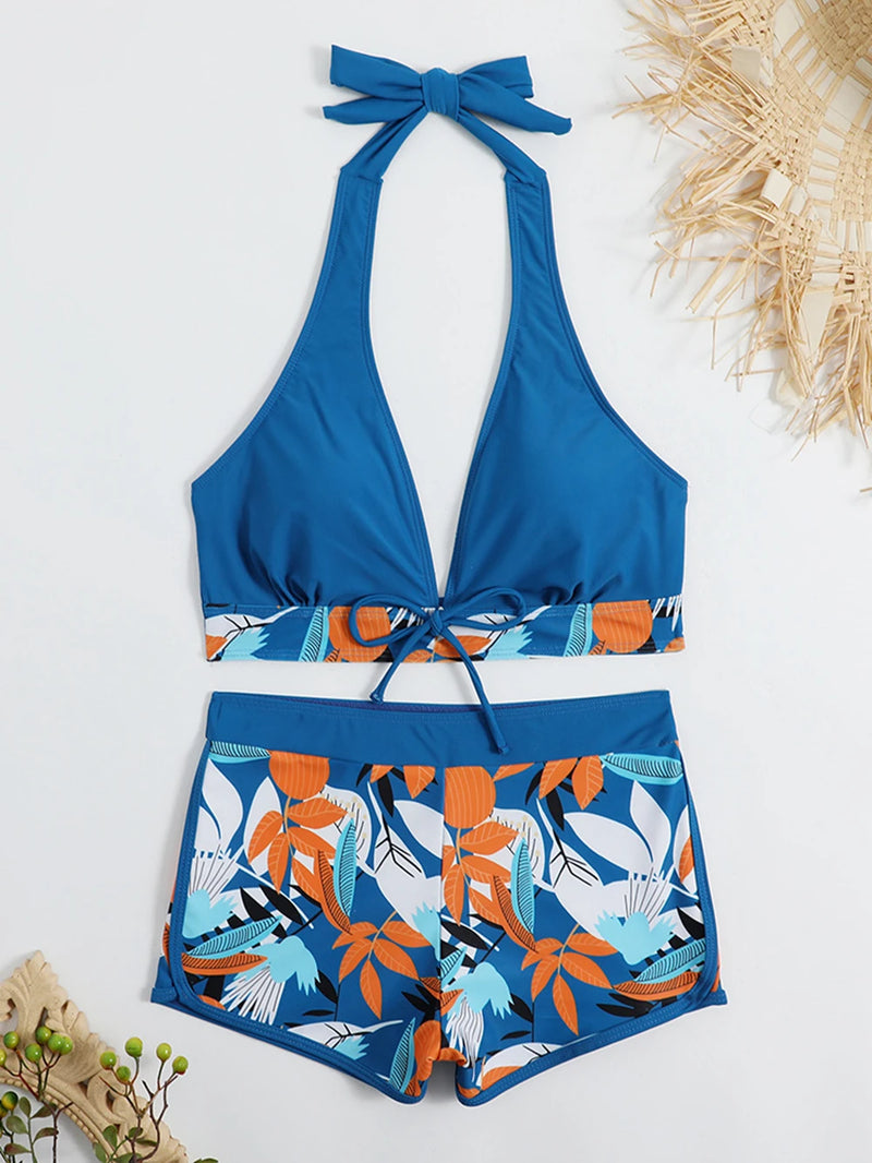 15 Colors Swimwear Women Two-Piece Suit Patchwork Halter Bikini Top.