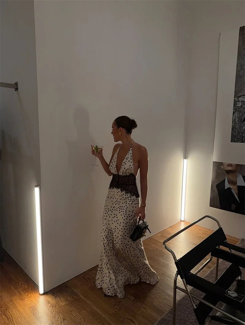 Women’s Mozision Polka Dot Backless Sexy Maxi Dress.