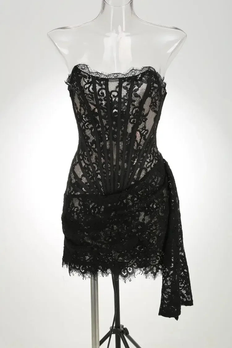 Women’s Sexy Lace See-through Patchwork Corset Dress.