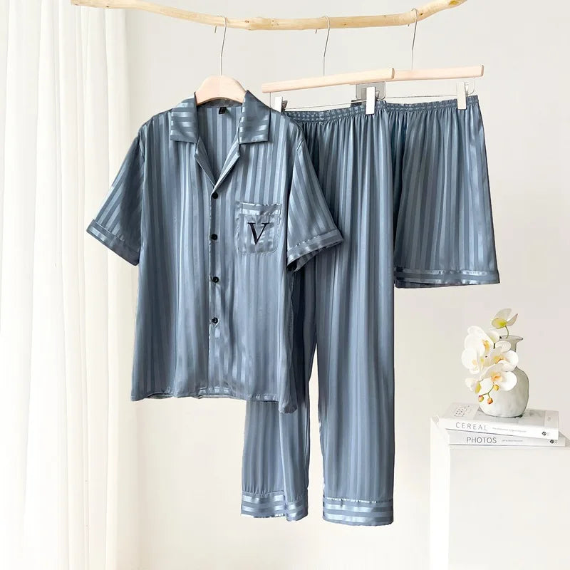 Spring Summer New Men 3pcs Pajamas Set.