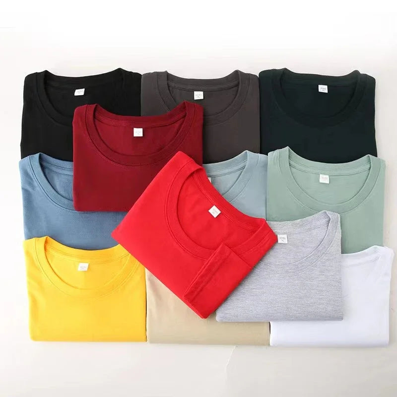 Men's Solid Color Round Neck Cotton Long Sleeved T-shirt.