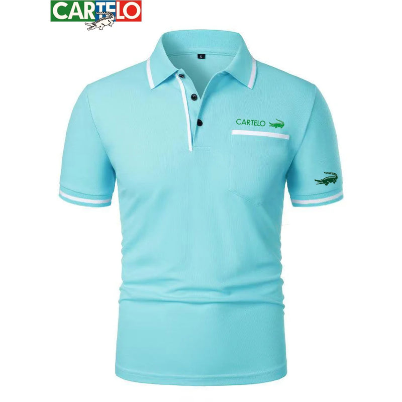 Men’s  polo shirt with a lapel and crocodile print logo.