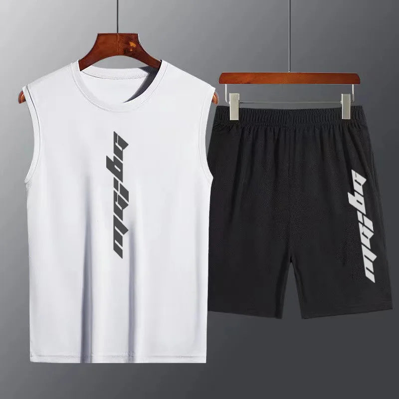 2 Pcs/Set Sports Set Men's Suit Running Vest+Sport Shorts Jogging.