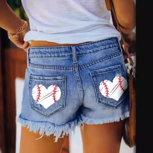 Denim Shorts Women Fashion Trendy Hole Tassel Solid Color.