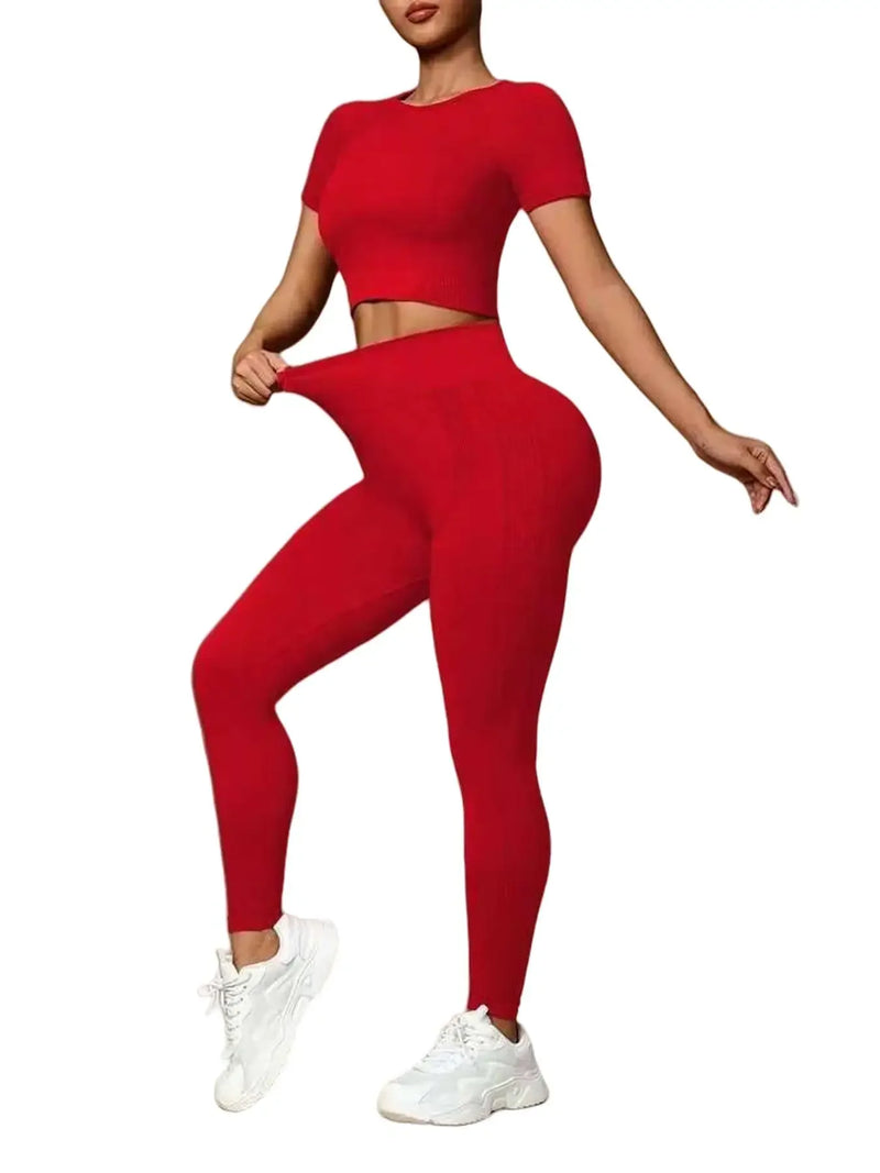 Fashionable women's two-piece high elastic seamless yoga suit sportswear.