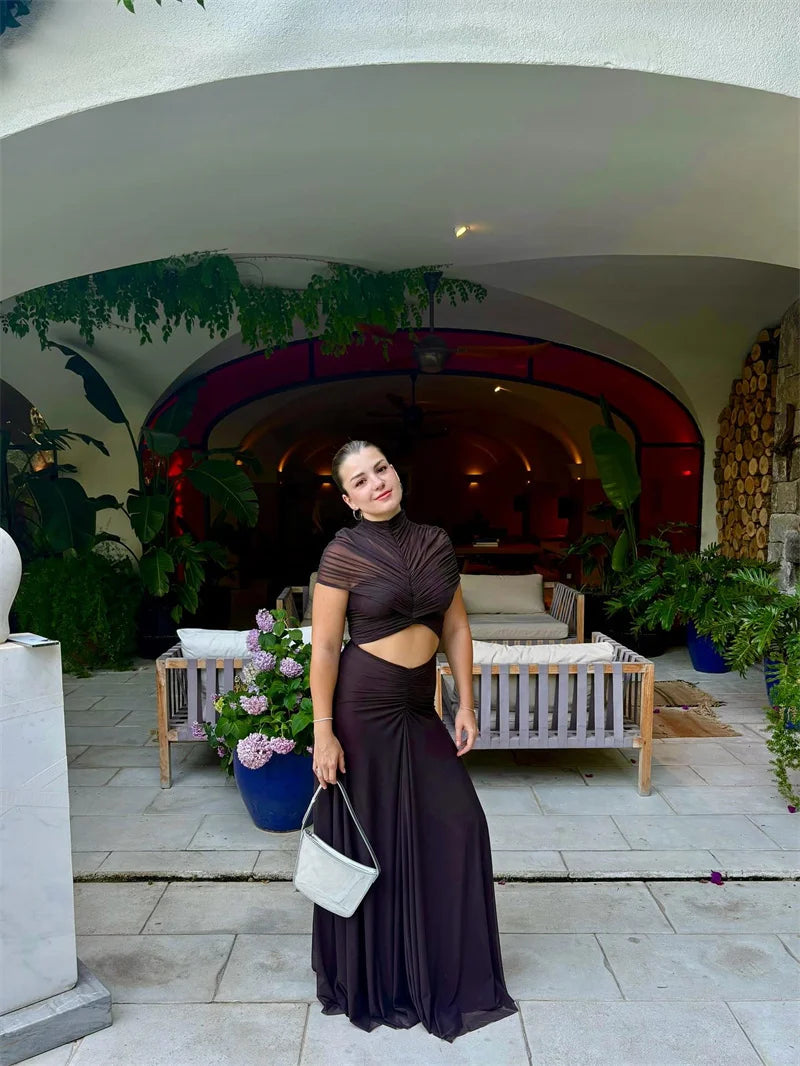Women’s Mozision Hollow Out Short Sleeve Sexy Maxi Dress.