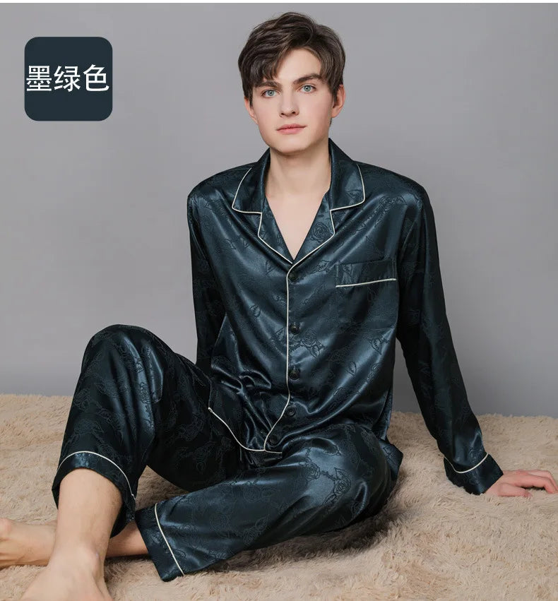 Men Ice Silk Pajamas Suit Summer Plus Size.