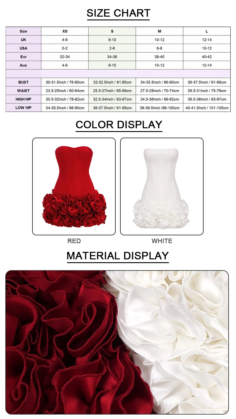 VC Christmas Dress Strapless Backless Red Structured Floral Embellished Mini Length.