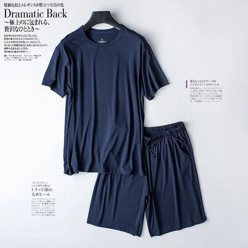 Modal Cotton Pajamas Suit Summer Men's Thin Loose Short-sleeved Shorts.