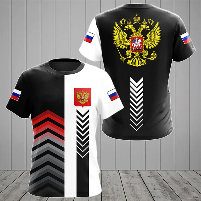 Men's T-shirts Casual Fashion Summer New Russian Flag Short Sleeved Tops.
