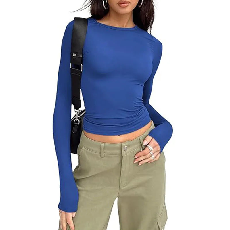 1pcs Four Seasons Fashion Senior Women T-shirt Long Sleeve Crew Neck.