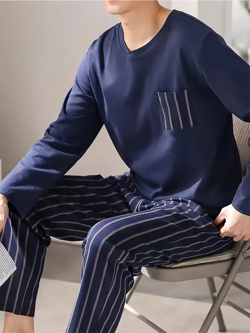 Teenage Men's Pajamas Long-Sleeved Spring and Autum.