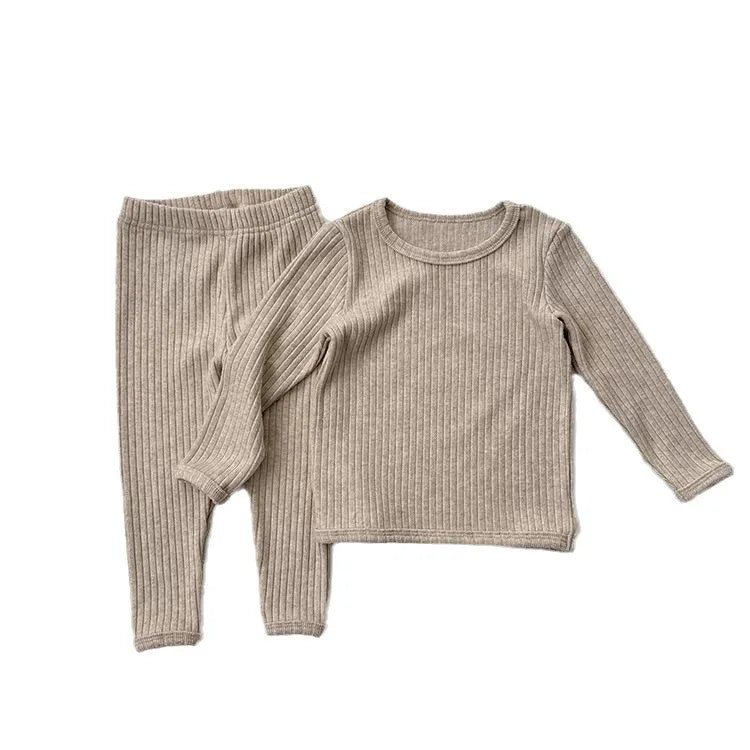 Kids Girls 2PCS Pajamas Set Cotton Round Collar Ribbed.