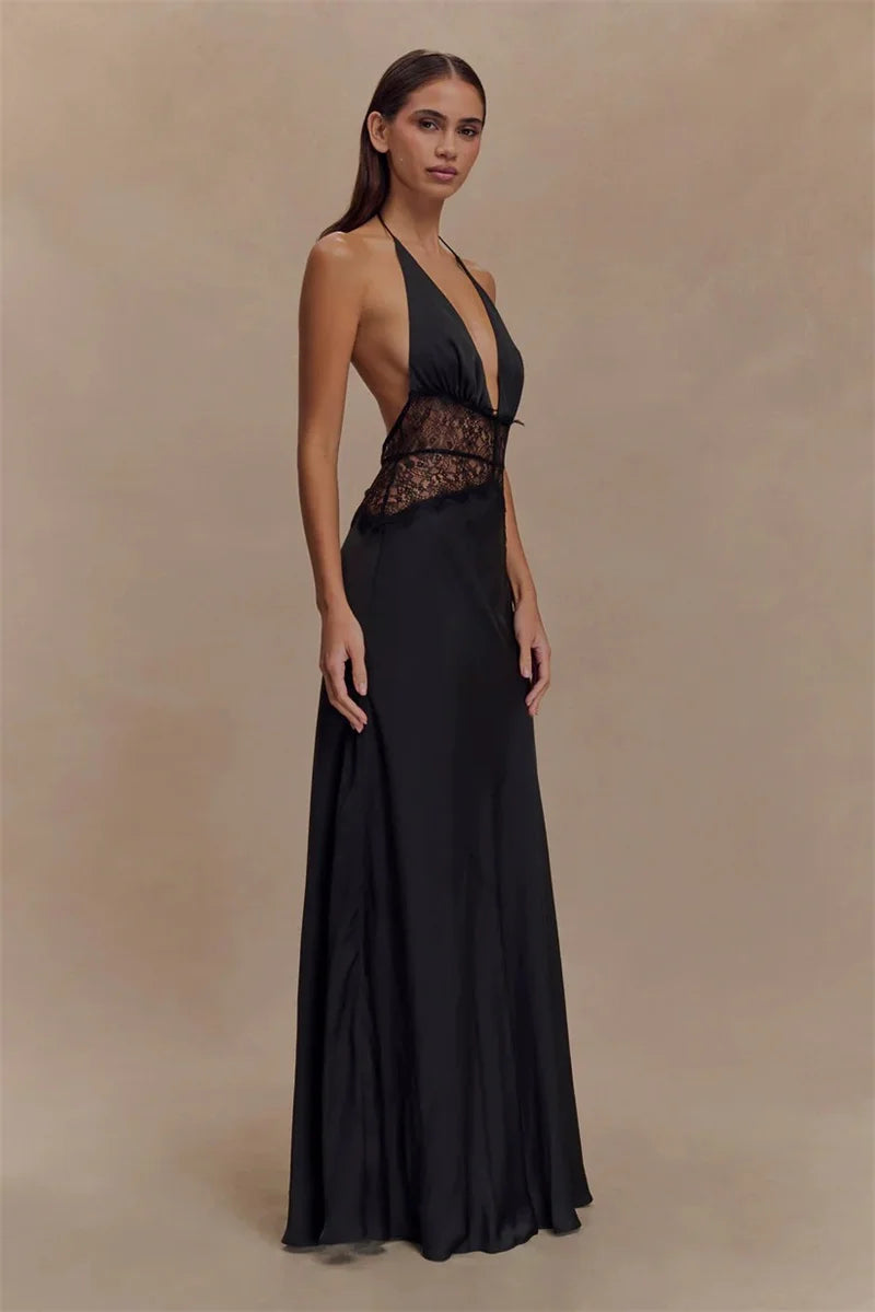 Mozision Summer Backless Sexy Maxi Dress Women Gown Patchwork.