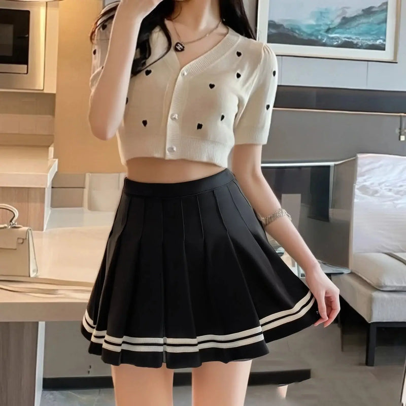 Fashion Preppy Style Pleated Skirts Women Spring Summer.