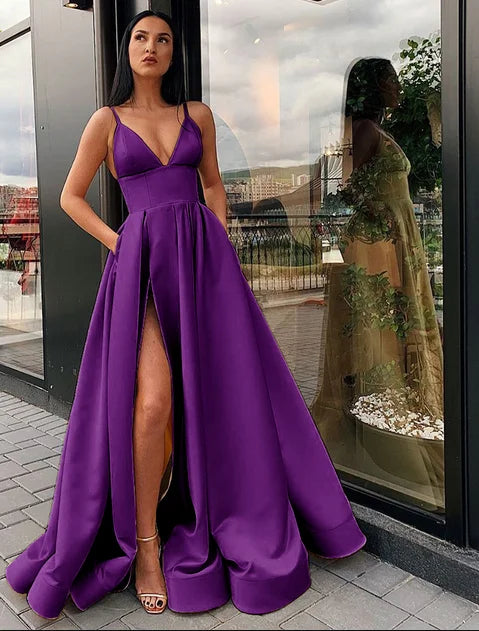 Women’s Royal Blue Satin Evening Dress.