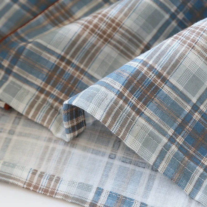 Men's Pajama Set Spring/Summer Checkered Simple Long sleeved Two Piece.