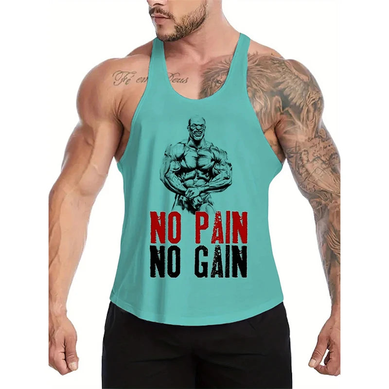 No Pain No Gain Graphic Fitness Vest For Men Gym Self-motivation Sleeveless.