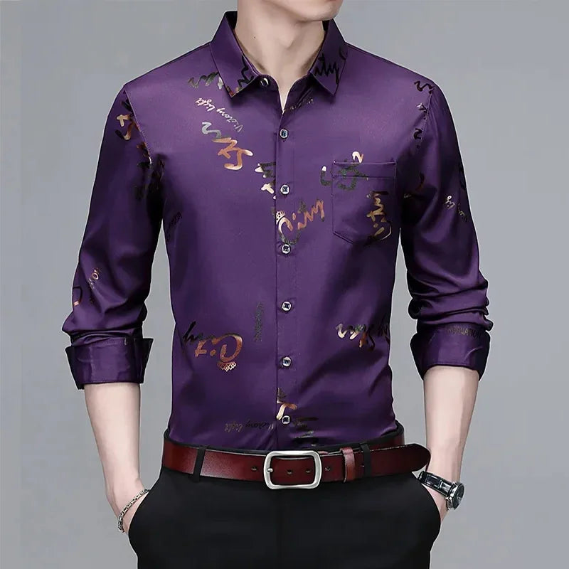 Men's Casual and Fashionable Long Sleeved Printed Shirt.