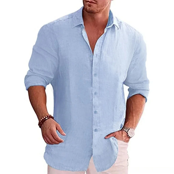Cotton Linen Autumn Hot Selling Men's Long Sleeve Shirt Solid Color.