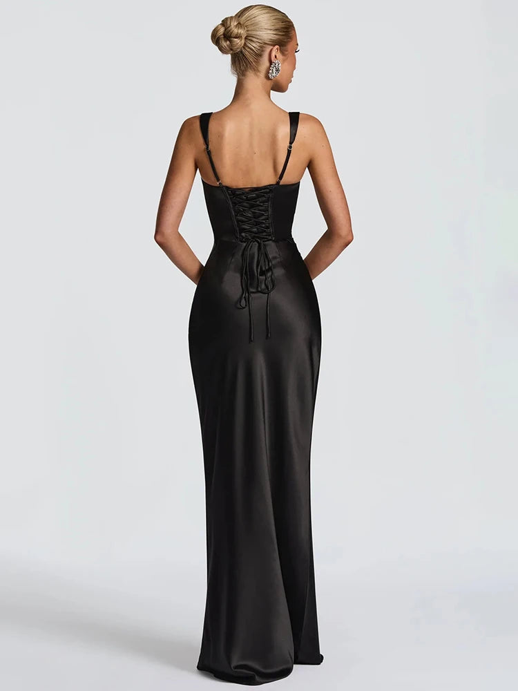 Mozision Satin Backless Sexy Maxi Dress Women Elegant.
