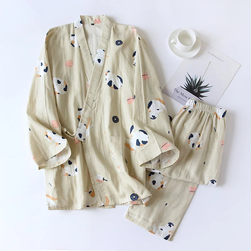 Japanese-style kimono two-piece couple pajamas cover men and women.