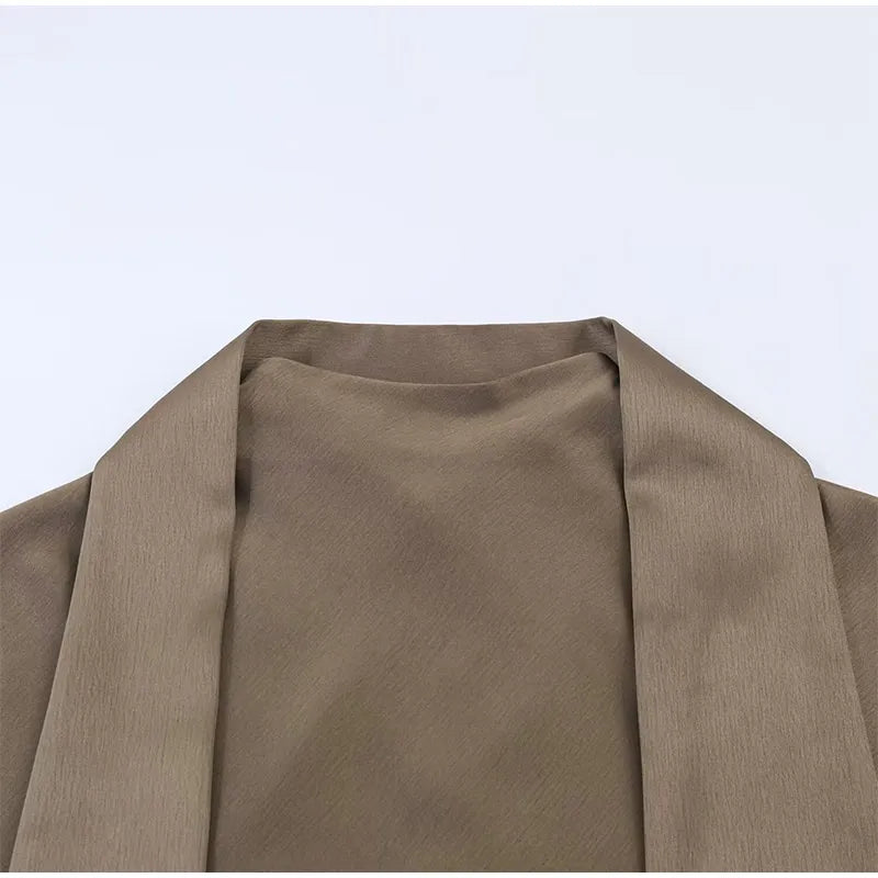 Lace Hollow Out Women Mini Dress Elegant Satin Scarf.