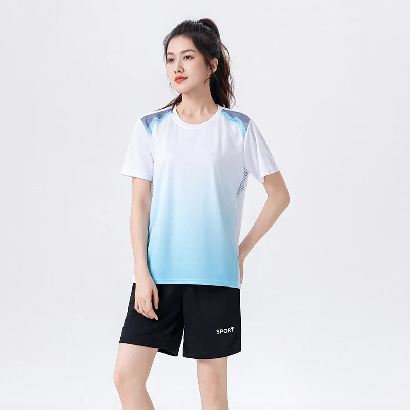 CHRLCK Unisex Gradient Fitness Clothes Ice Silk Quick Drying T-shirt Suits.