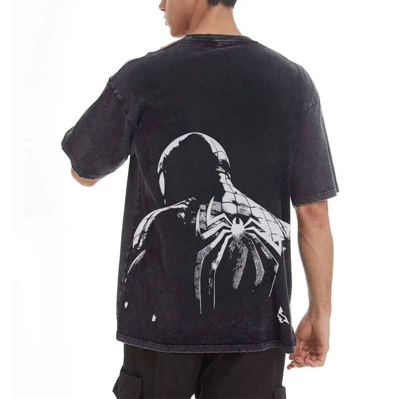 Marvel Spider-man Washed Retro Short Sleeve T-Shirt Casual Summer.