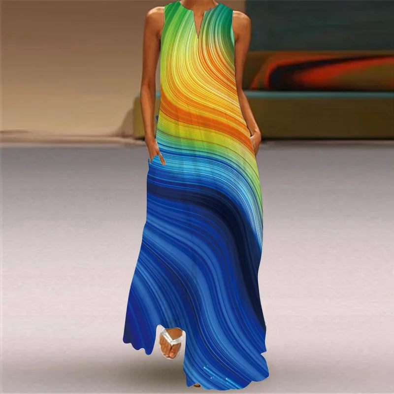 Vintage Print Maxi Dress For Women.