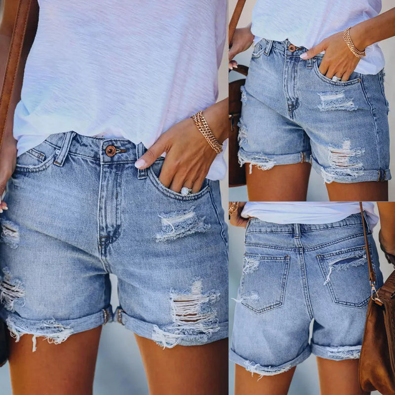 Summer Womens Jeans Shorts Pocket Denim Pants Female.