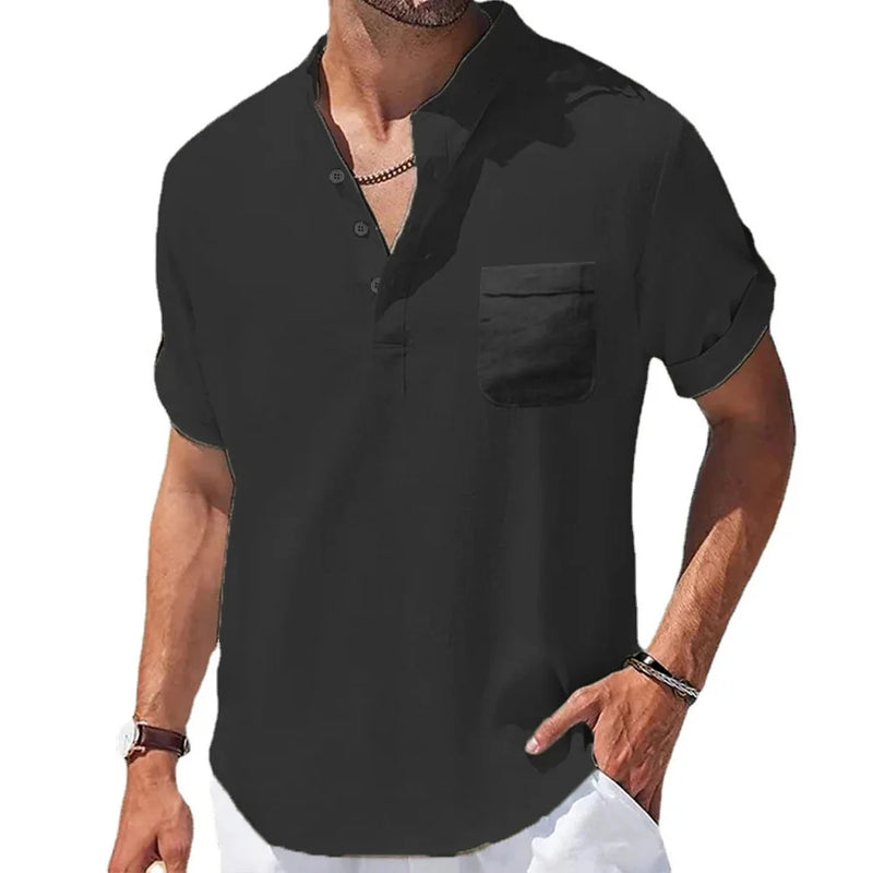 Summer Men's Cotton and Linen Shirts Short-Sleeved.