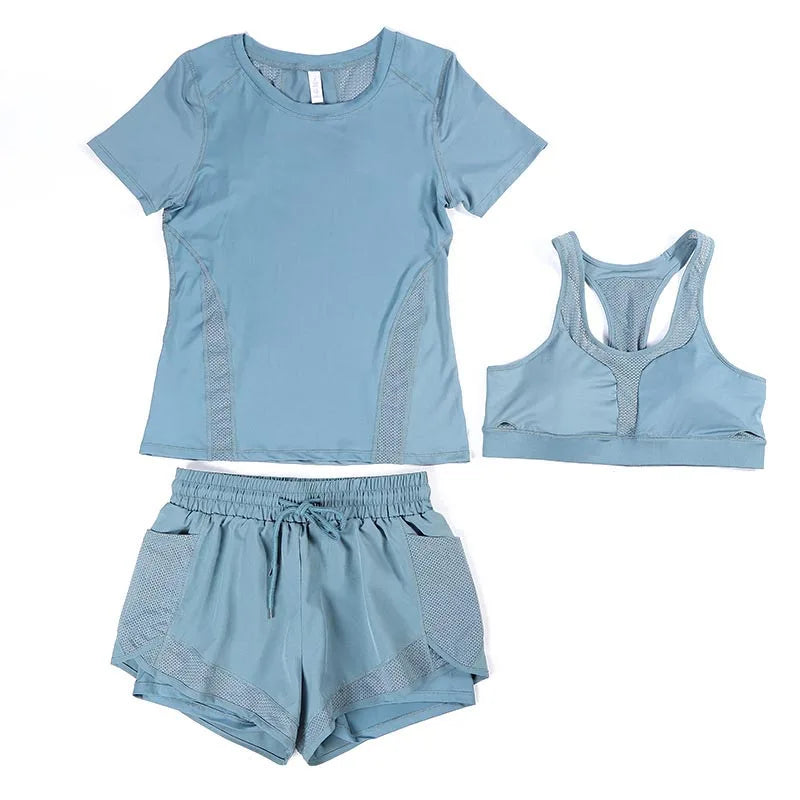 Women's Quick-drying Yoga Sports 3 Piece Set Sports Bra High Waist Sports.