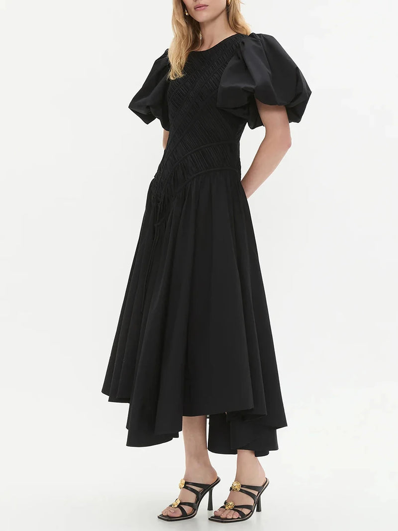 Solid Spliced Folds Irregular Long Dresses for Women.