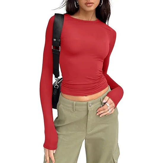 1pcs Four Seasons Fashion Senior Women T-shirt Long Sleeve Crew Neck.