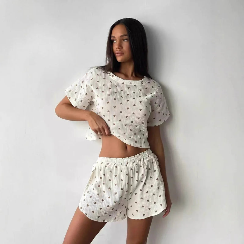 Women's Home Clothes Pajamas Love Printed Soft and Comfortable.