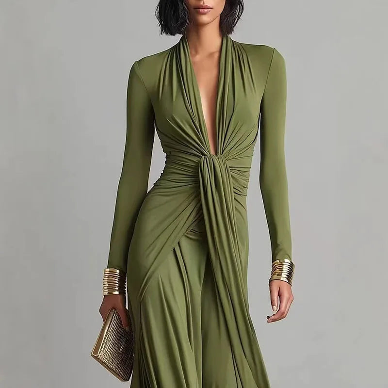 Women's Elegant Deep V Neck Maxi Dress.