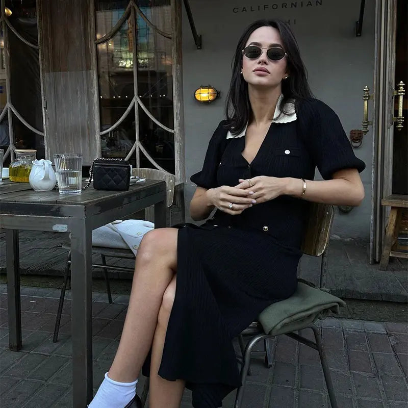 Contrast Single Breasted Knitted Dress For Women.