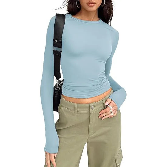 1pcs Four Seasons Fashion Senior Women T-shirt Long Sleeve Crew Neck.